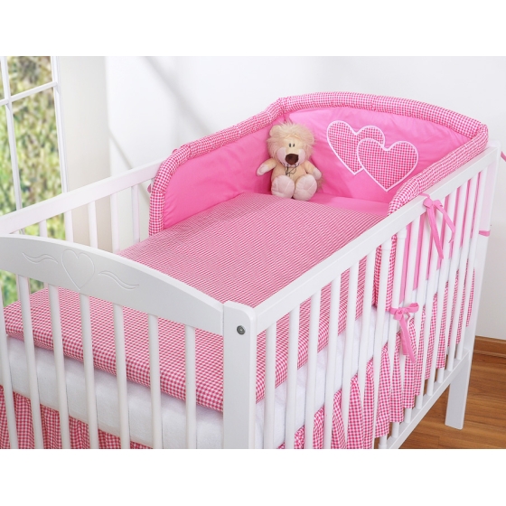 Babysäng Bäddset / Sängkläder 2-delar hjärtan dark rosa rutig