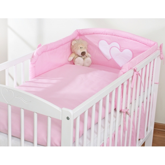 Babysäng Bäddset / Sängkläder 3-delar hjärtan rosa