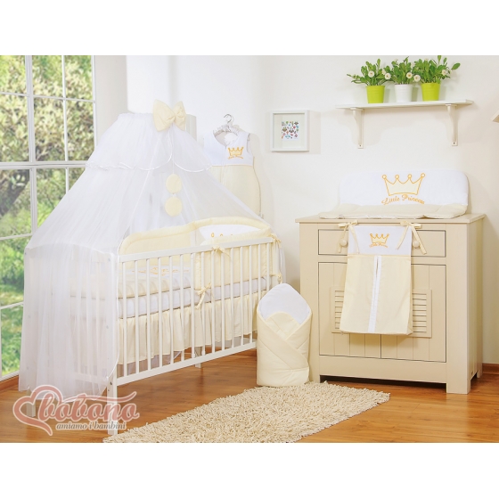 Bäddset / Baby Sängkläder 11 delar med stor myggnät Little Prince/Princess cream