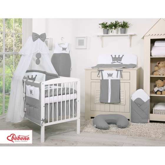 Bäddset / Sängkläder 7 delar med myggnät Little Prince/Princess Antracit