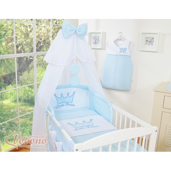 Bäddset / Sängkläder 7 delar med myggnät Little Prince/Princess blå