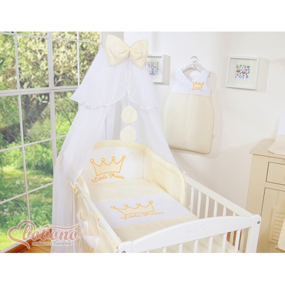 Bäddset / Sängkläder 7 delar med myggnät Little Prince/Princess cream