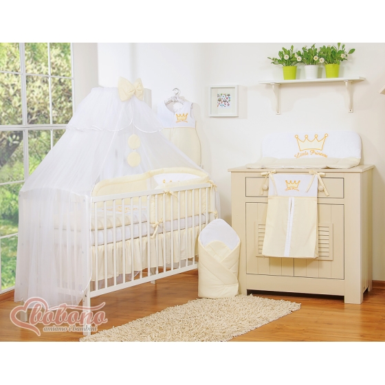 Bäddset / Sängkläder 7 delar med myggnät Little Prince/Princess cream