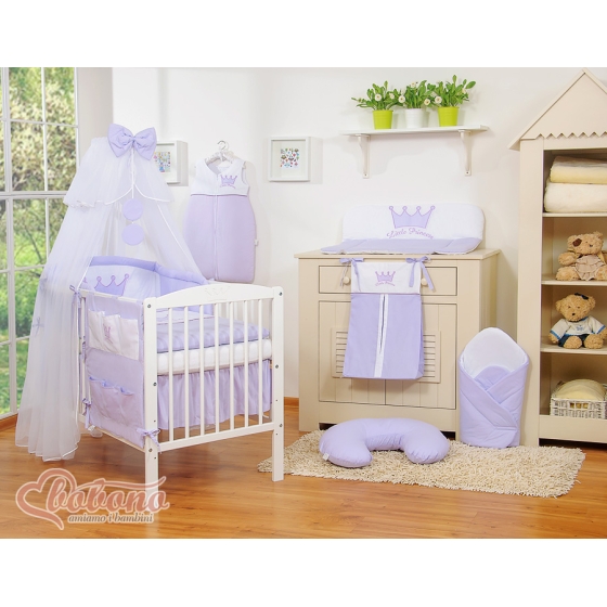 Bäddset / Sängkläder 7 delar med myggnät Little Prince/Princess lila