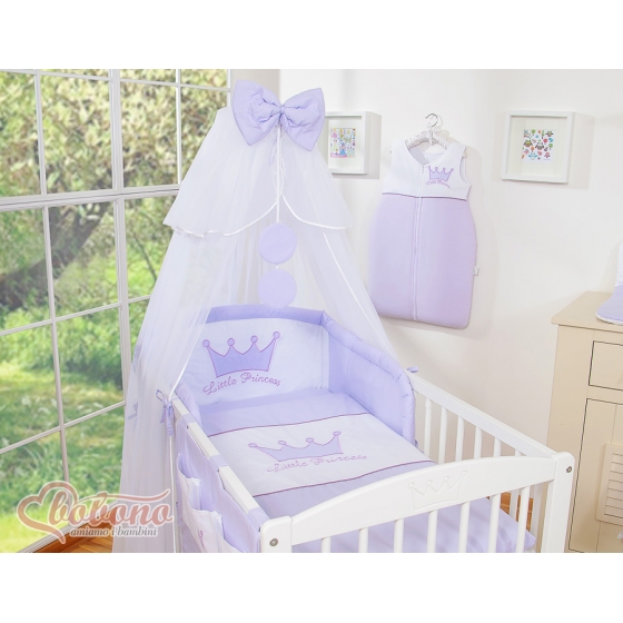 Bäddset / Sängkläder 7 delar med myggnät Little Prince/Princess lila