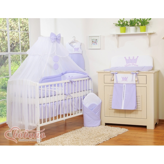 Bäddset / Sängkläder 7 delar med myggnät Little Prince/Princess lila
