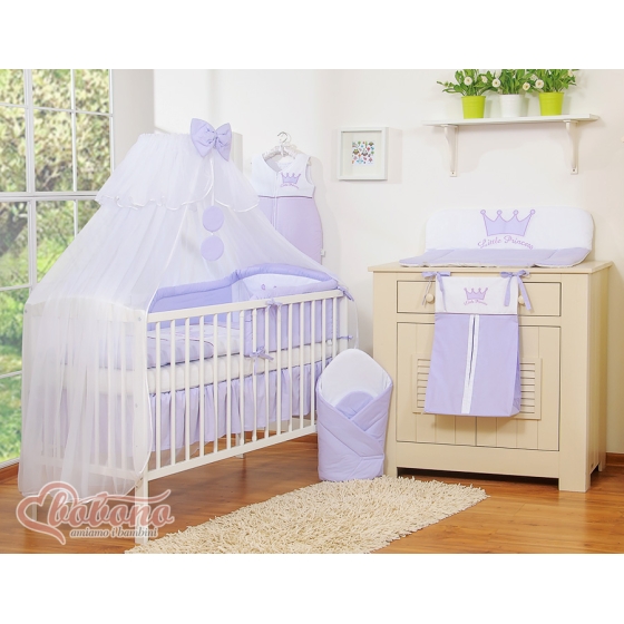 Bäddset / Sängkläder 7 delar med myggnät Little Prince/Princess lila