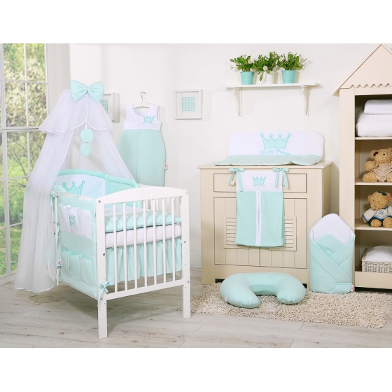 Bäddset / Sängkläder 7 delar med myggnät Little Prince/Princess mynta