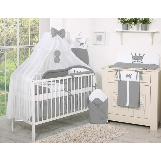 Bäddset / Sängkläder 11 delar med stor myggnät Little Prince/Princess Antracit