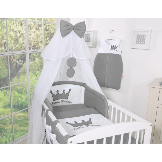 Bäddset / Sängkläder 11 delar med stor myggnät Little Prince/Princess Antracit