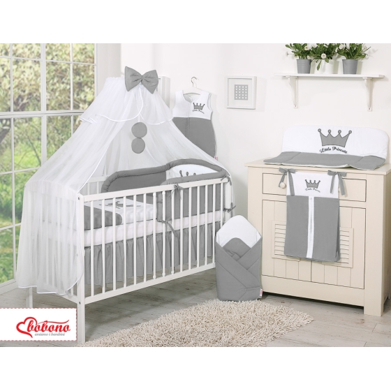 Bäddset / Sängkläder 11 delar med stor myggnät Little Prince/Princess Antracit