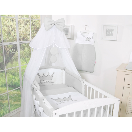Bäddset / Sängkläder 5 delar med stor myggnät Little Prince/Princess grå
