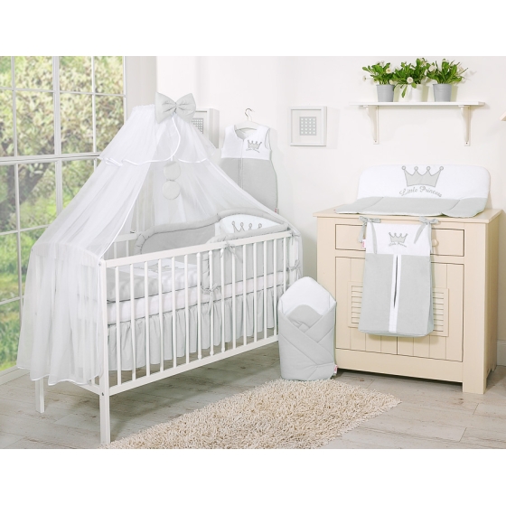 Bäddset / Sängkläder 11 delar med stor myggnät Little Prince/Princess grå