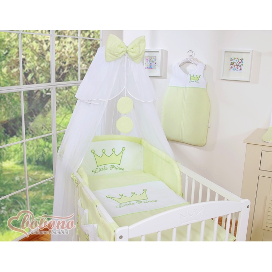 Sängkläder till Babysäng 5 delar med stor myggnät Little Prince/Princess grön
