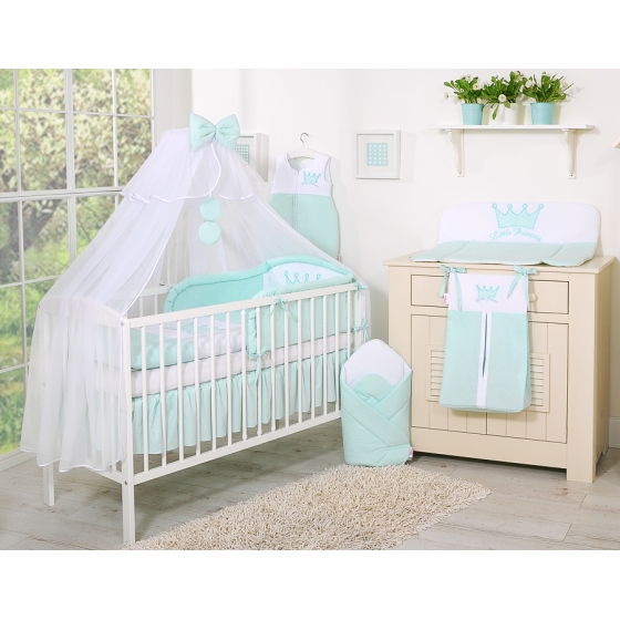 Bäddset / Sängkläder 11 delar med stor myggnät Little Prince/Princess mynta