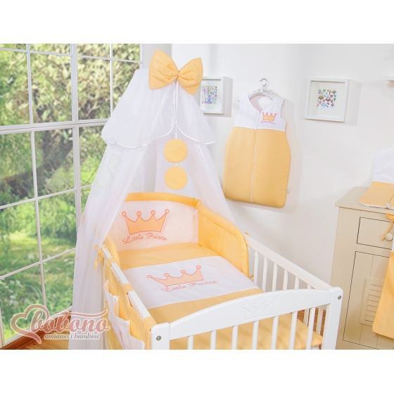 Bäddset till Babysäng 5 delar med stor myggnät Little Prince/Princess peach