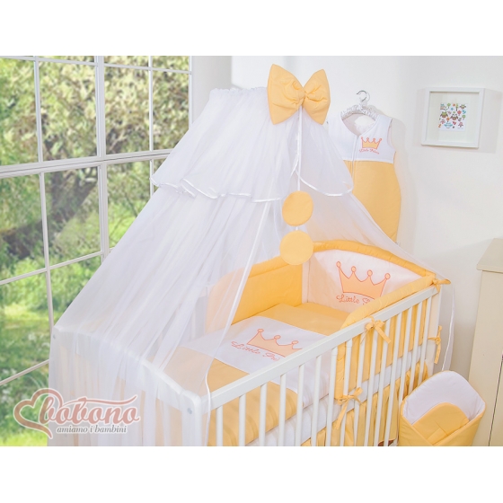 Bäddset till Babysäng 5 delar med stor myggnät Little Prince/Princess peach