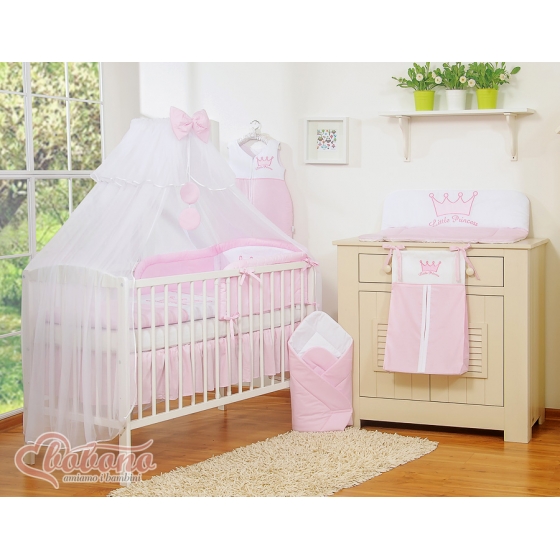 Bäddset / Sängkläder 11 delar med stor myggnät Little Prince/Princess rosa