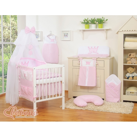 Bäddset / Sängkläder 11 delar med stor myggnät Little Prince/Princess rosa