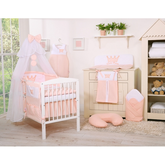 Bäddset / Sängkläder 11 delar med stor myggnät Little Prince/Princess rosa