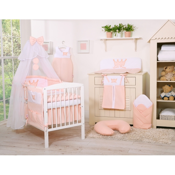 Bäddset / Sängkläder 11 delar med stor myggnät Little Prince/Princess rosa