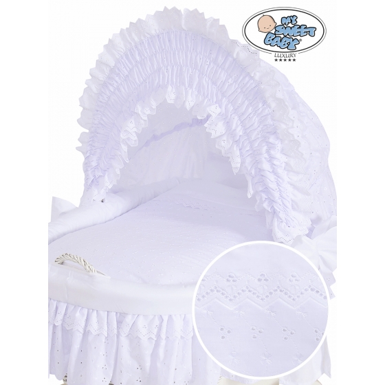 Cover set 4 pcs for Moses Basket Wicker crib Charlotte no. 50102-906 or 70102med vit broderat Bäddset