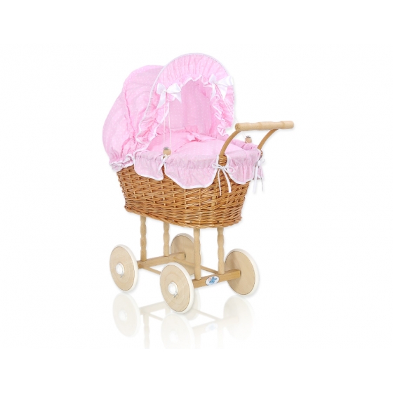 Dockvagn i rotting naturfärgad Bäddset Prickar på Rosa