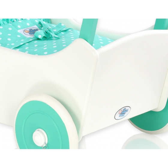 Dockvagn i trä Milla med bäddset 25027 med Bäddset - Vita Prickar på Mynta