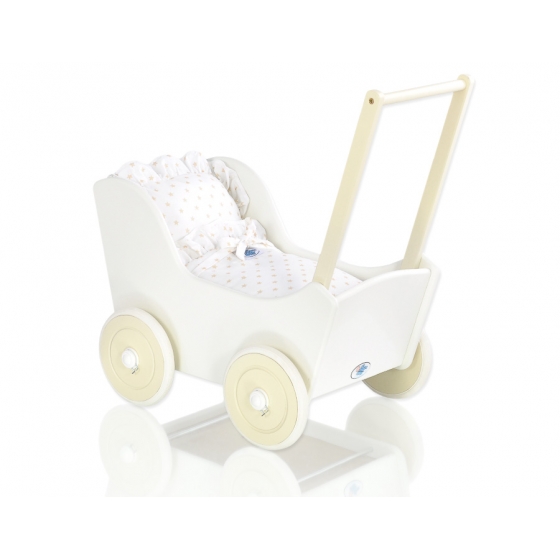 Dockvagn i trä Milla med bäddset Vit-Beige-754