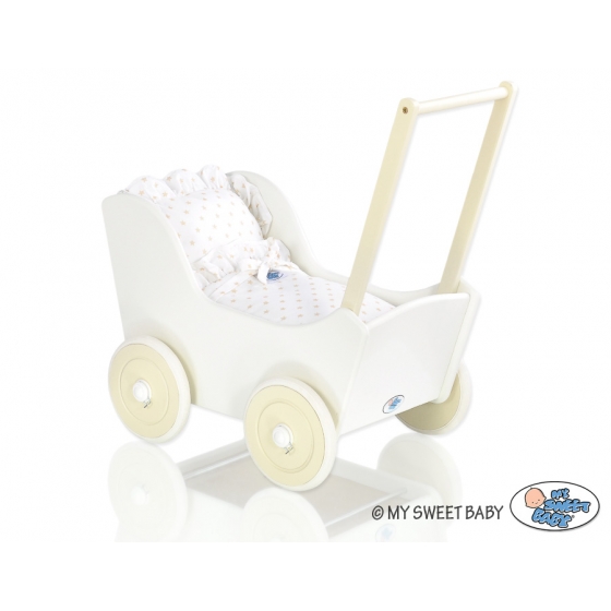 Dockvagn i trä Milla med bäddset Vit-Beige-754