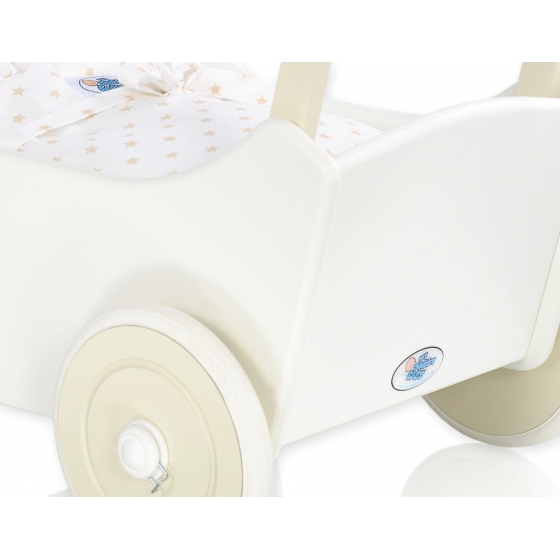 Dockvagn i trä Milla med bäddset Vit-Beige-754