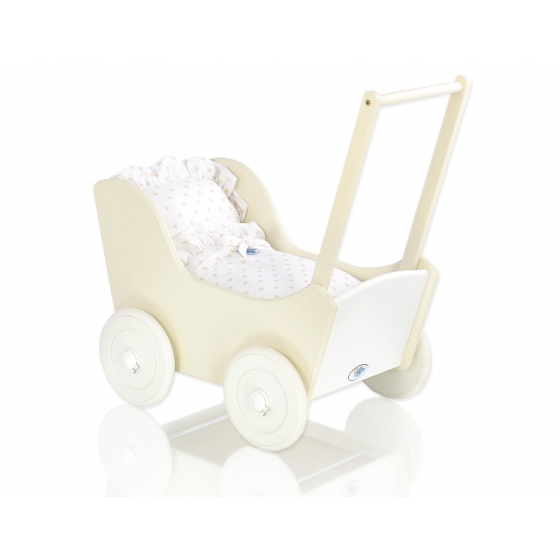 Dockvagn i trä Milla med bäddset Vit-Beige-754