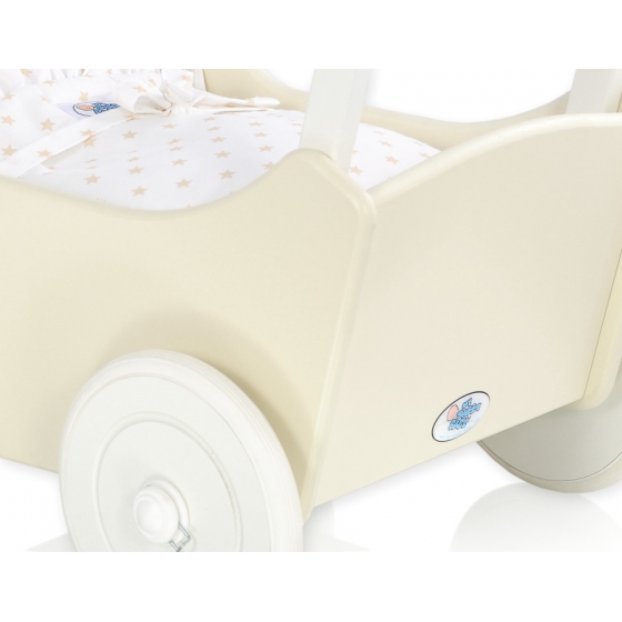 Dockvagn i trä Milla med bäddset Vit-Beige-754