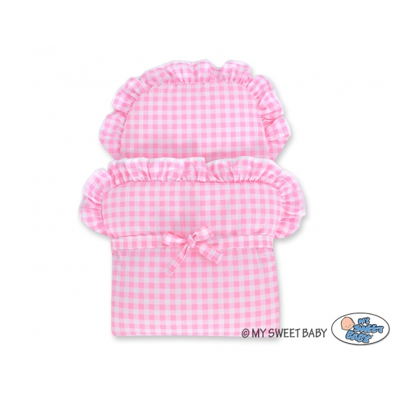 Dockvagn med bäddset mynta rotting med Bäddset - rosa rutigt