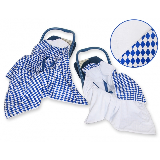 Double-sidead car seat blanket- Schackbräde mörkblå