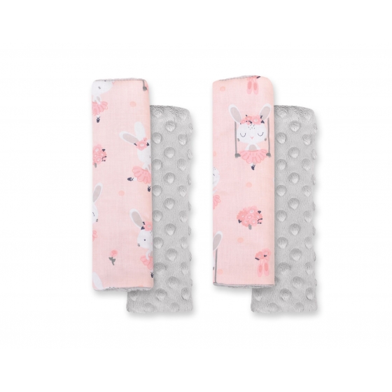 Double sided pads BOBONO for seat belts - ballerinas rosa/grå