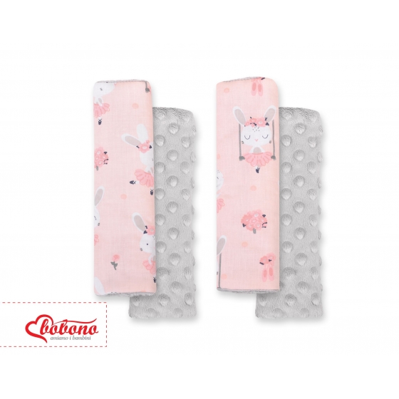 Double sided pads BOBONO for seat belts - ballerinas rosa/grå