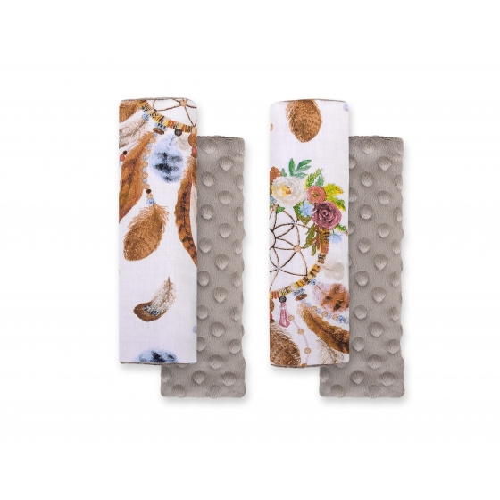 Double sided pads BOBONO for seat belts - dream catchers vit/gray brun