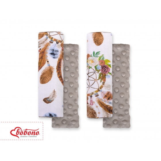Double sided pads BOBONO for seat belts - dream catchers vit/gray brun