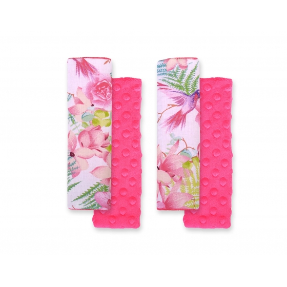 Double sided pads BOBONO for seat belts - kolibrier i blommor/rosa
