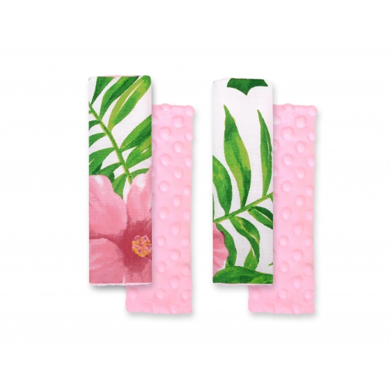 Double sided pads BOBONO for seat belts - tropical flowers/rosa