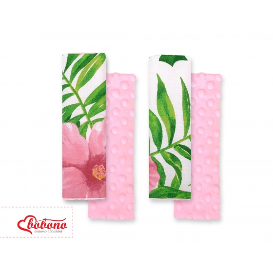 Double sided pads BOBONO for seat belts - tropical flowers/rosa