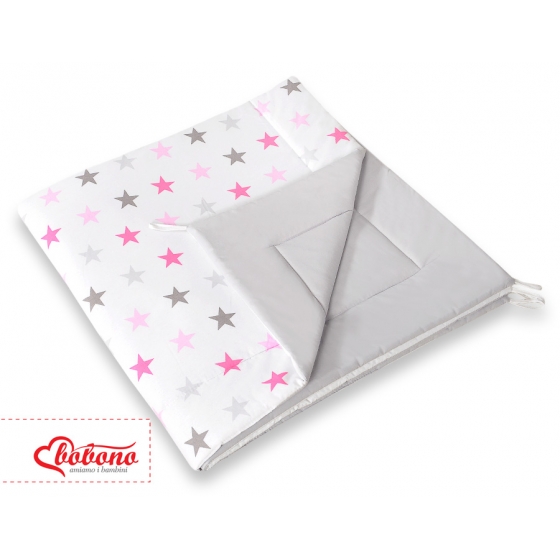Double-sided Tipitält lekmatta dubbelsidig Grå-rosa stjärnor/grå