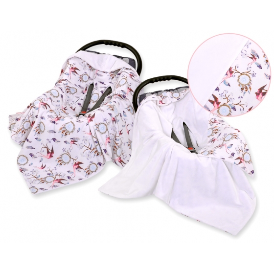 Dubbelsidig Filt till babyskydd - svalor rosa