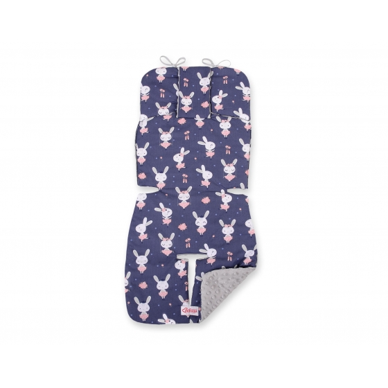 Dubbelsidig Sittdyna till Barnvagn Barnvagnsdyna kaniner navy blue/grå