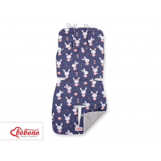Dubbelsidig Sittdyna till Barnvagn Barnvagnsdyna kaniner navy blue/grå