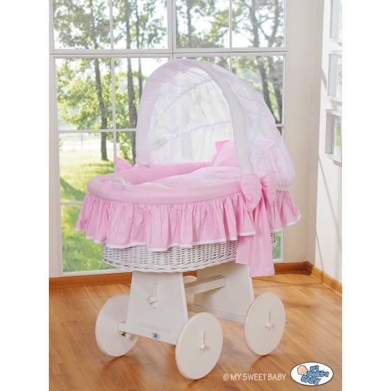 Exklusiv Babykorg på hjul Glamour pink-vit
