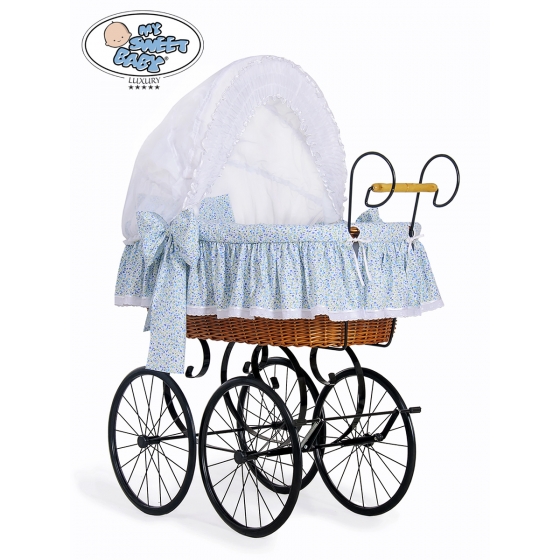 Exklusiv Gammaldags Babykorg Jasmine- White - blå with lace