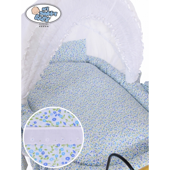 Exklusiv Gammaldags Babykorg Jasmine- White - blå with lace