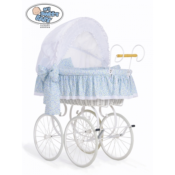 Exklusiv Gammaldags Babykorg Jasmine - White - blå with lace